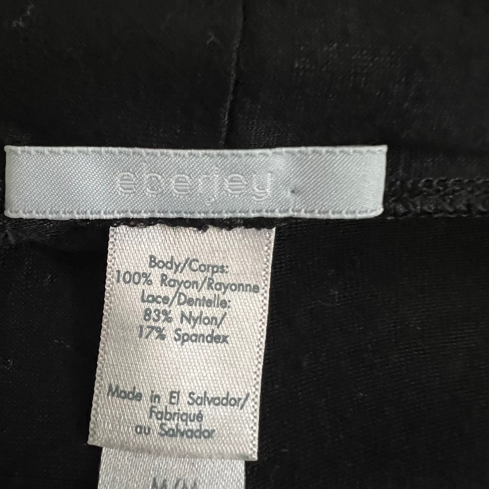 Eberjey Kimono Robe With Lace in Black. Size M - Picture 6 of 9